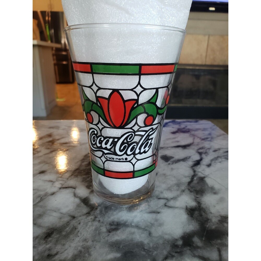 Coca Cola Poinsettia design drinking Glass
